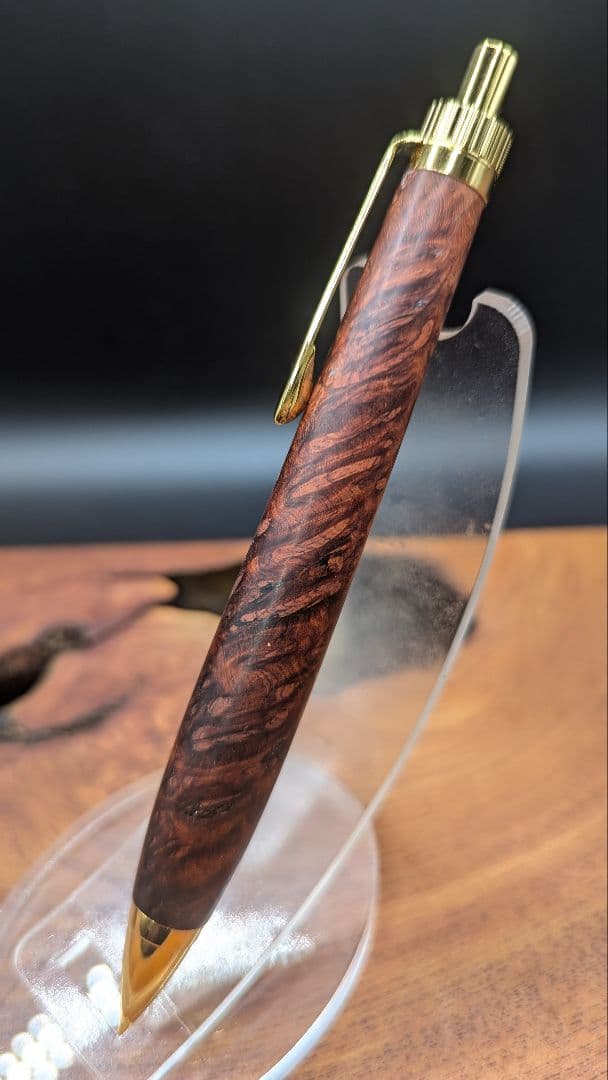 563超極上　本花梨　瘤杢　木軸シャーペン　ボールペン　サポニンあり
