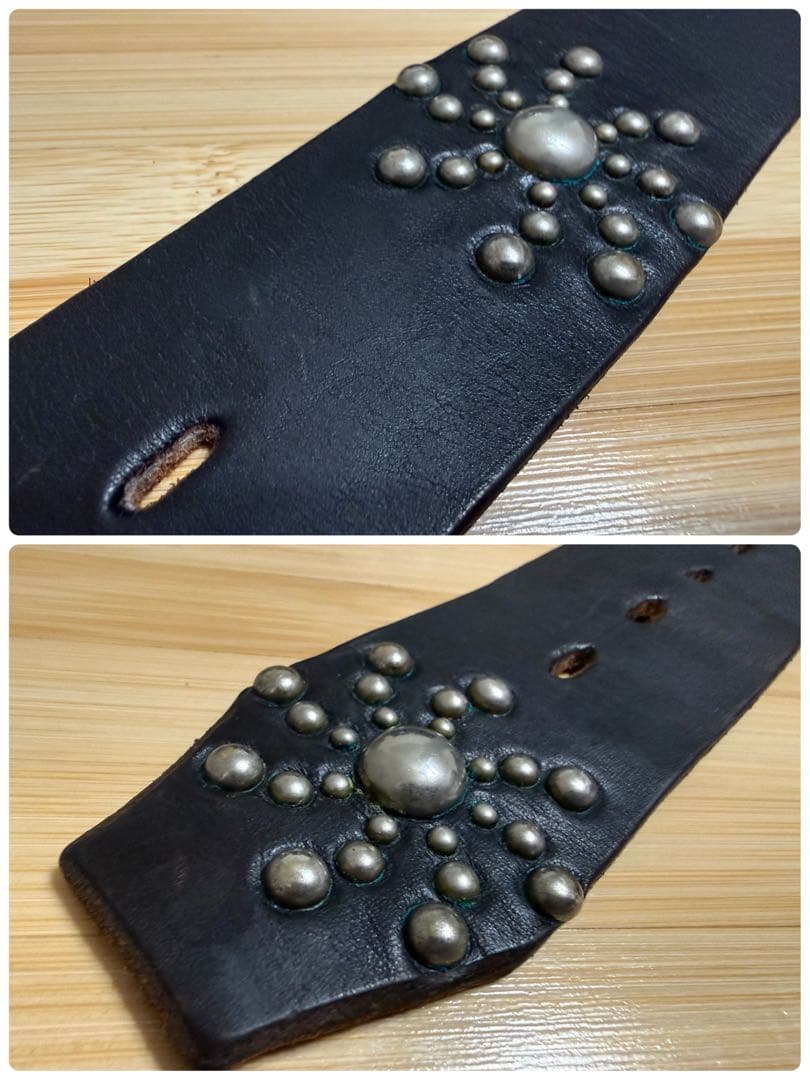 美品⭐️HTC⭐️サンバーストベルト⭐️ブラックレザー×シルバースタッズ⭐️34インチ