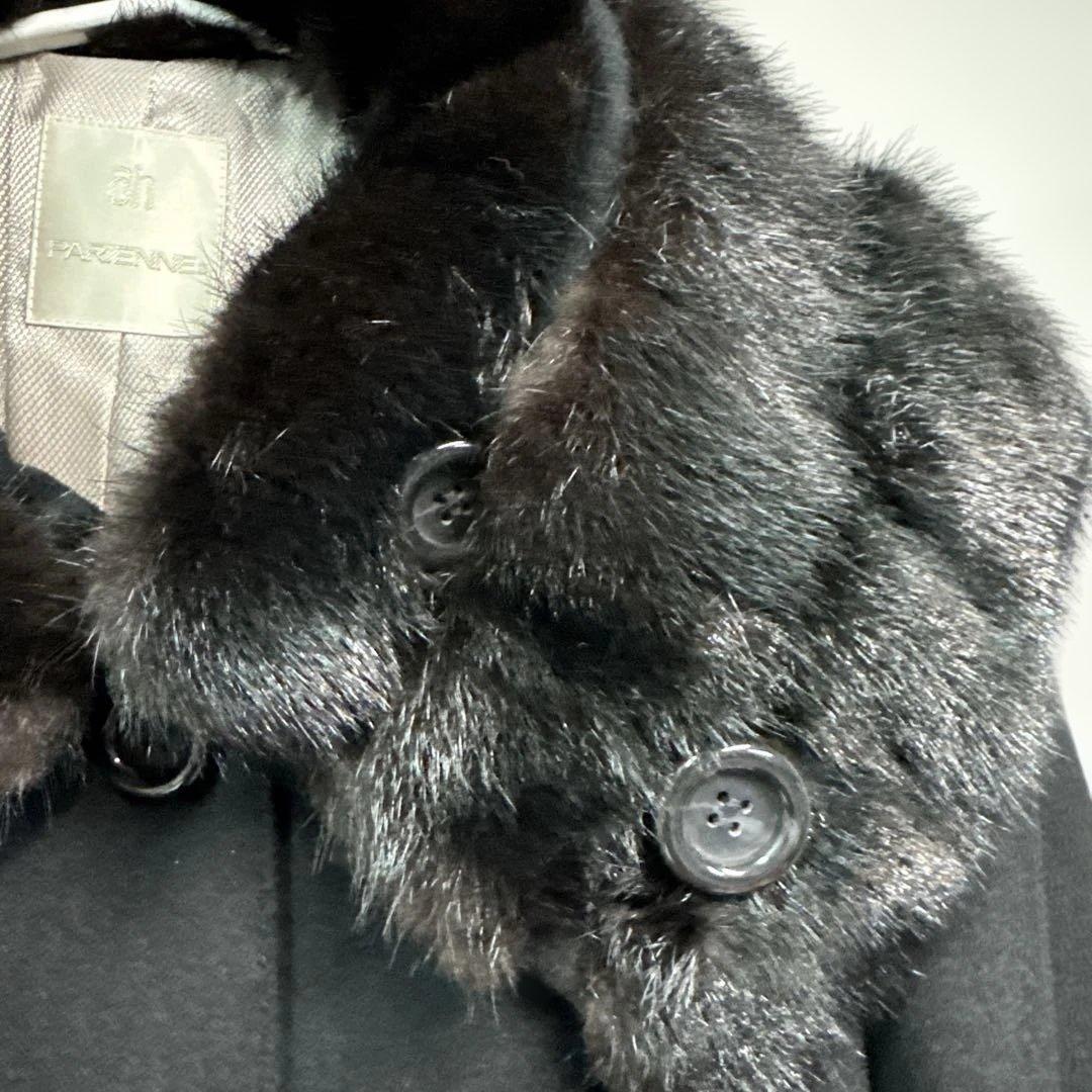 PARIENNE ミンクファーカシミヤコート　9 ブラック　ロングコート　黒