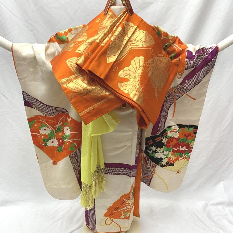 407ag92□帯揚げ帯締めしごき七五三 七歳 セミアンティーク 着物&袋帯 □