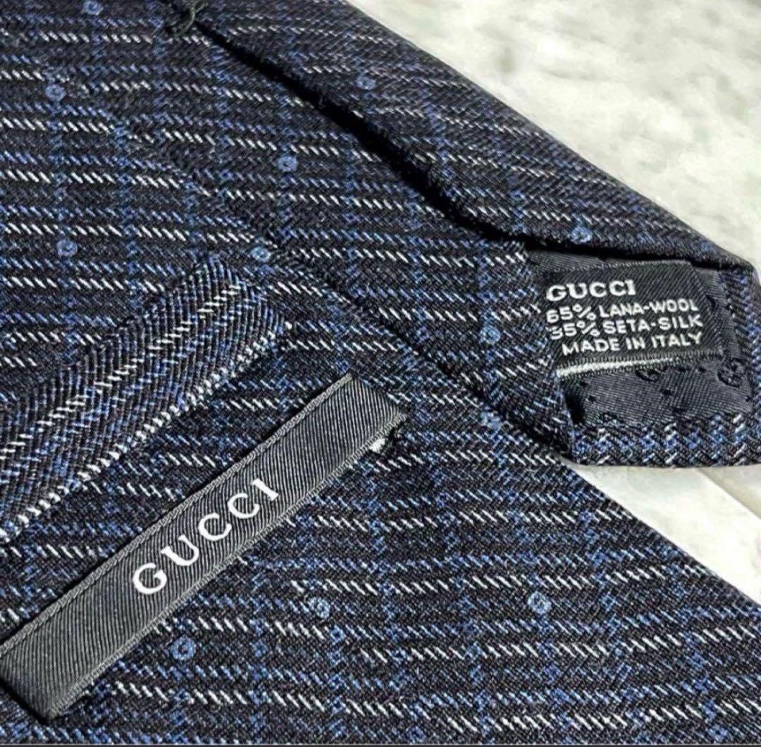GUCCI ネクタイ ネイビー チェックロゴ GG シマ シグネチャー