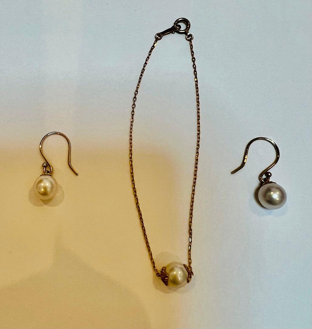 アコヤ真珠 K10ゴールドフックタイプピアスとブレスレットセット