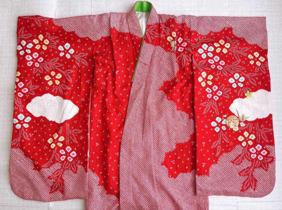 【最終値下げ】七五三 7歳着物 赤 絞り 正絹【訳あり】