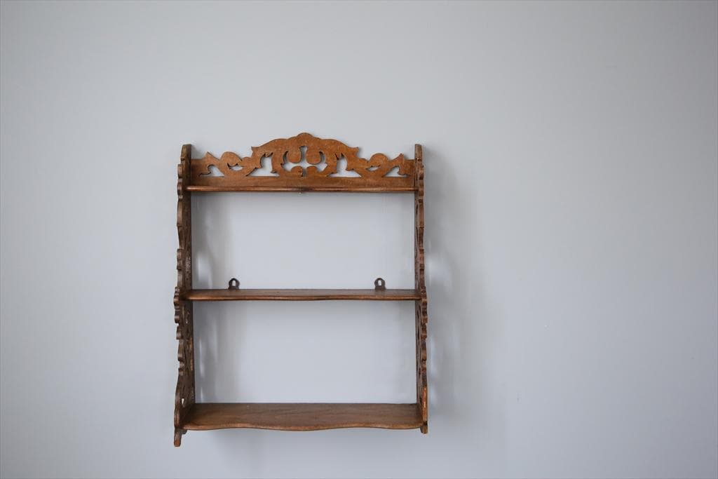 フランスアンティーク木製ウォールシェルフ/壁掛けラック/飾り棚(90-167)