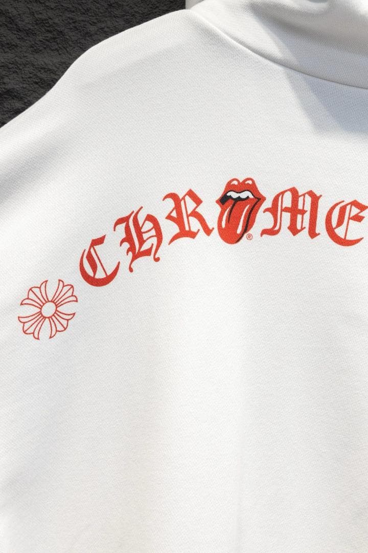 【美品】CHROME HEARTSホワイト フルジップパーカー ローリングストー