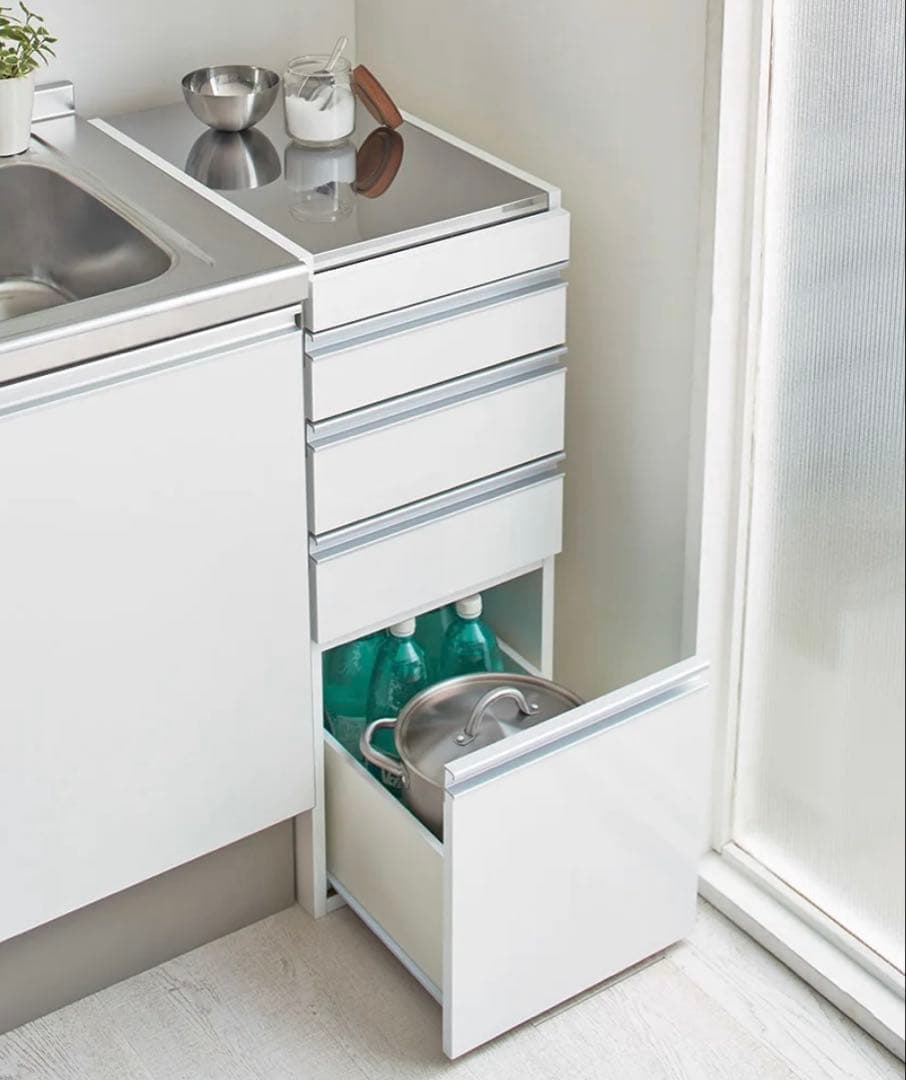 限定お値引き⭐︎ディノス　幅45スライドテーブル付きステンレス隙間収納庫 日本製