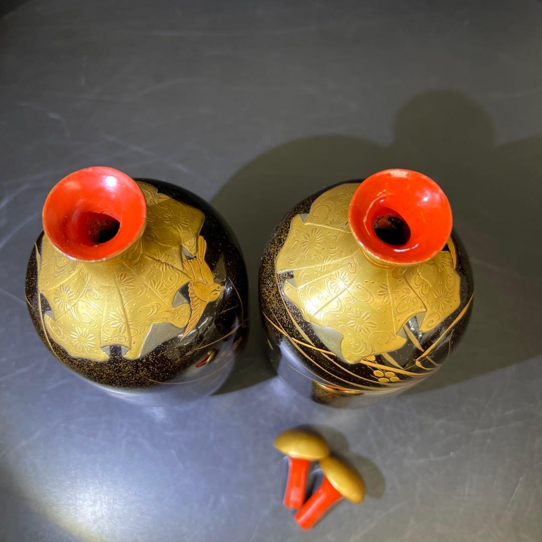 時代　極上手　蒔絵酒瓶子一対　木箱付　高さ約21㎝　東Y7-1125☆2Fトコニ