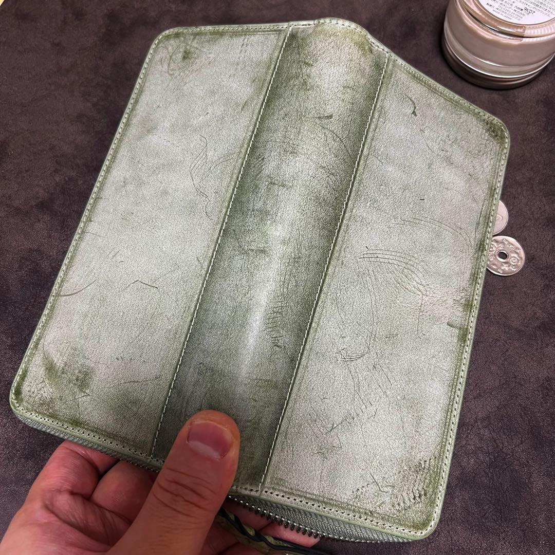 新作品 グリーン系　緑　ハンドメイド ブライドレザー ヌメ革本革 メンズ&長財布
