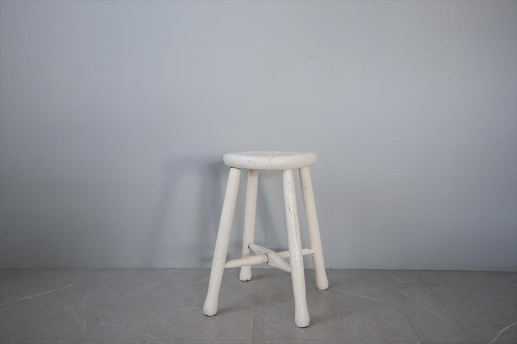 英国アンティーク白色ペイントの木製スツール/椅子イス/チェア/飾り棚91-124