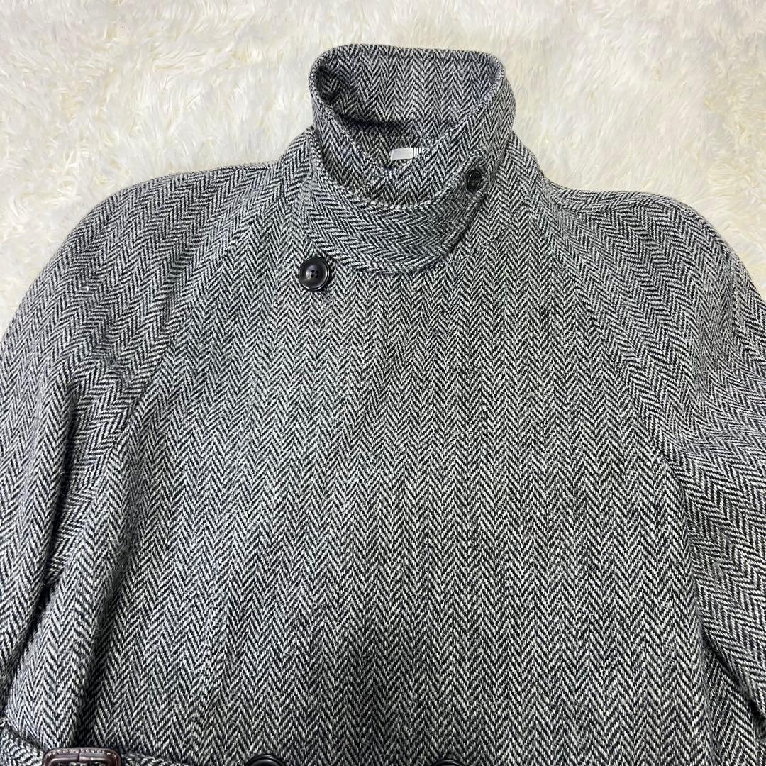 スーツセレクト×ハリスツイード ヘリンボーン 銀 ウールダブルトレンチコート