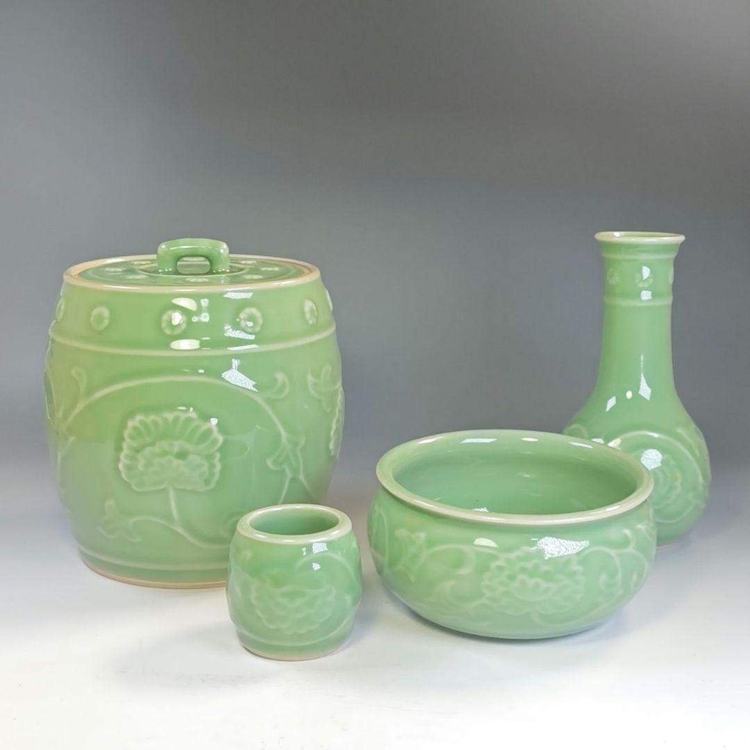 イ890 皆具『平安　手塚祥堂』『天竜寺唐草文　台子　皆具　共箱』茶道具