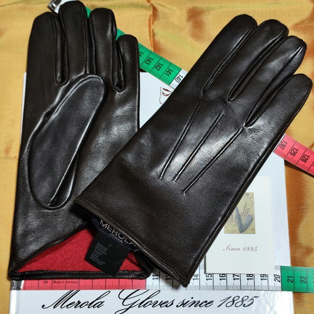 値下げ 最終 メローラ ナッパ焦茶 カシミア赤 グローブ 革手袋 MEROLA
