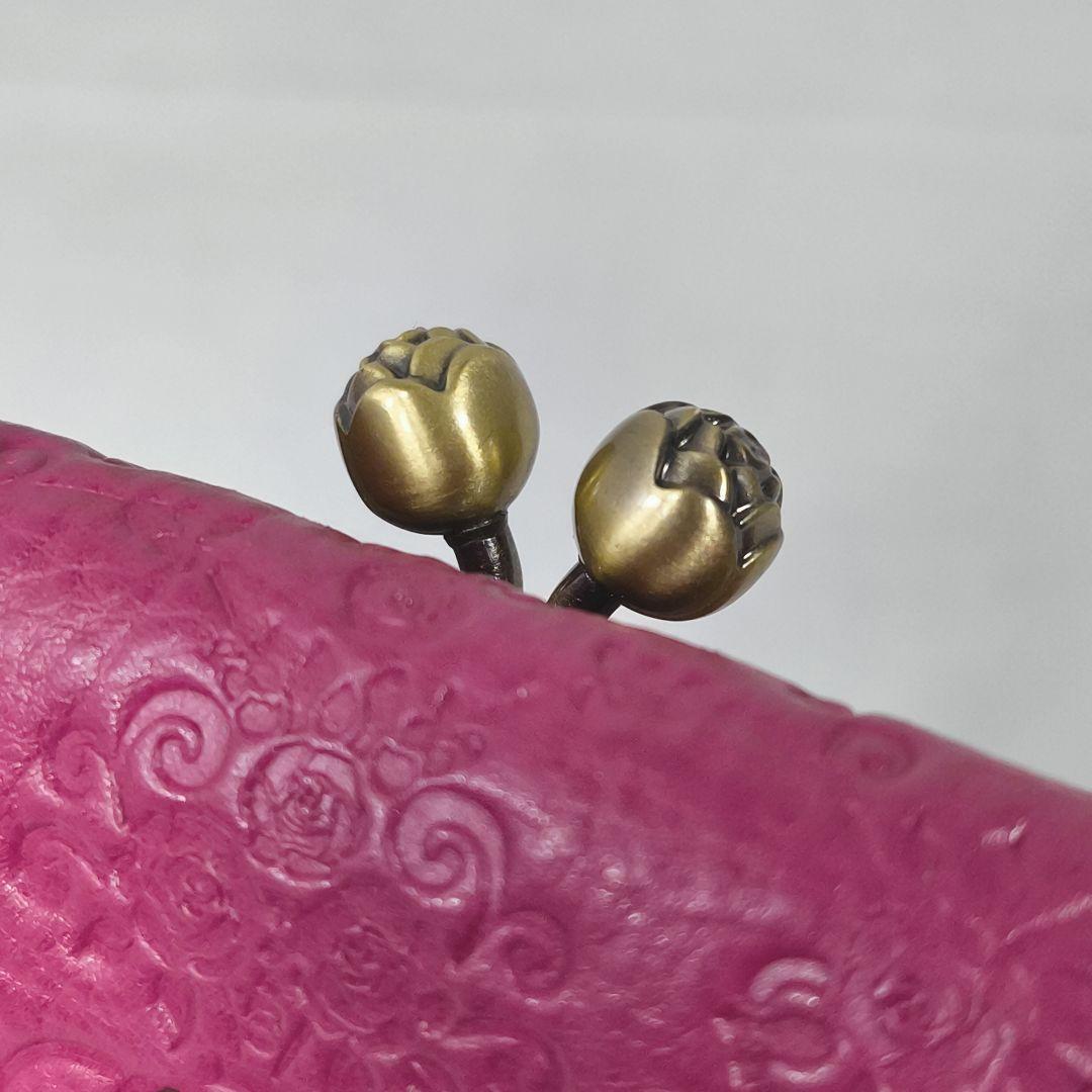 未使用級美品✨️　アナスイ　薔薇柄型押しレザー　がまぐち　折り財布