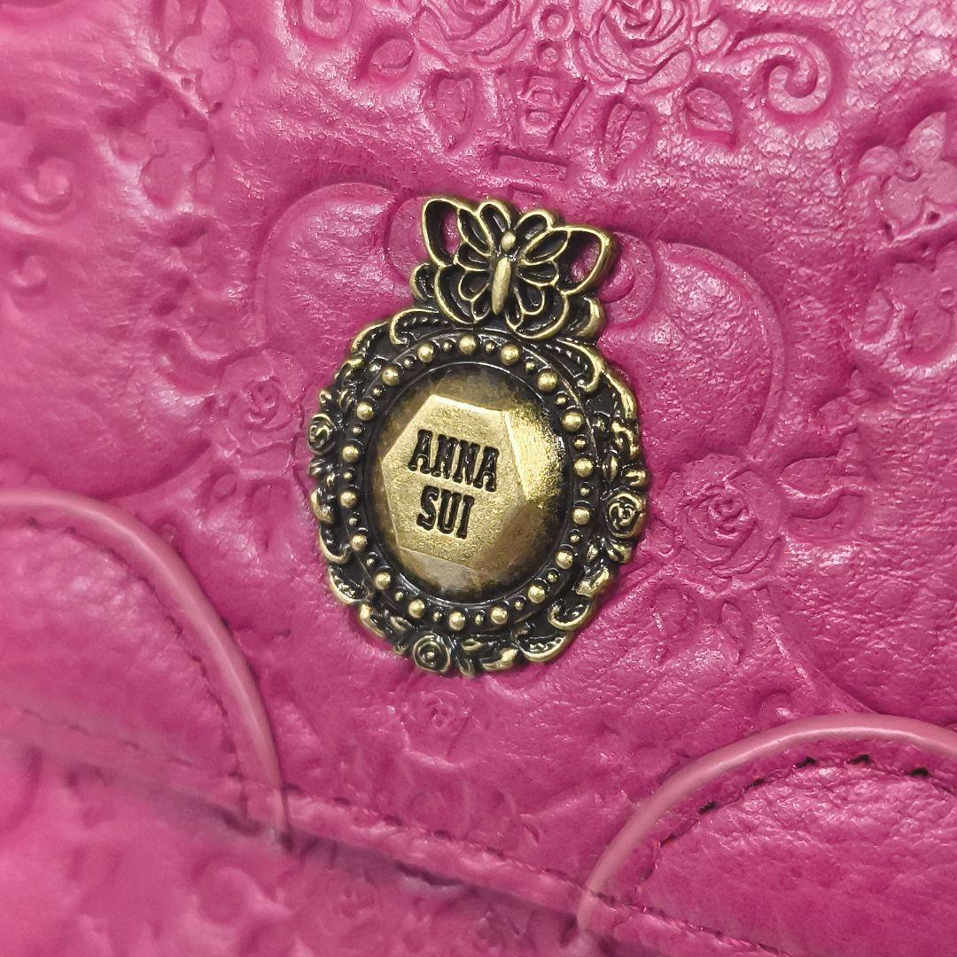 未使用級美品✨️　アナスイ　薔薇柄型押しレザー　がまぐち　折り財布