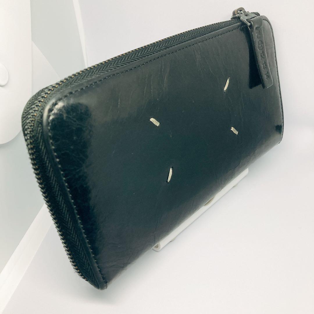 ★美品★メゾンマルジェラ 長財布 ブラックレザー L字ラウンドジップ　箱付