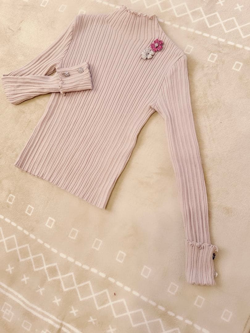 Rene ルネ フリルネック ニット プルオーバー 34 ピンクベージュ