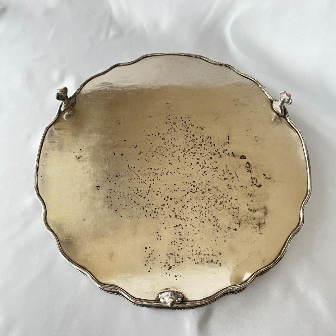 【英国】 ギャラリートレー サークル型 30cm 【シルバープレート】