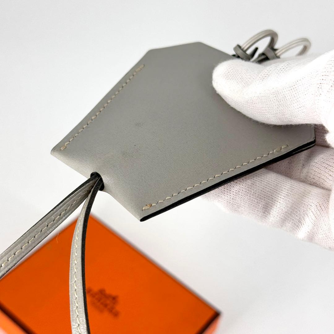 美品 HERMES クロシェット ネックレス グレー キーリング レザー □C