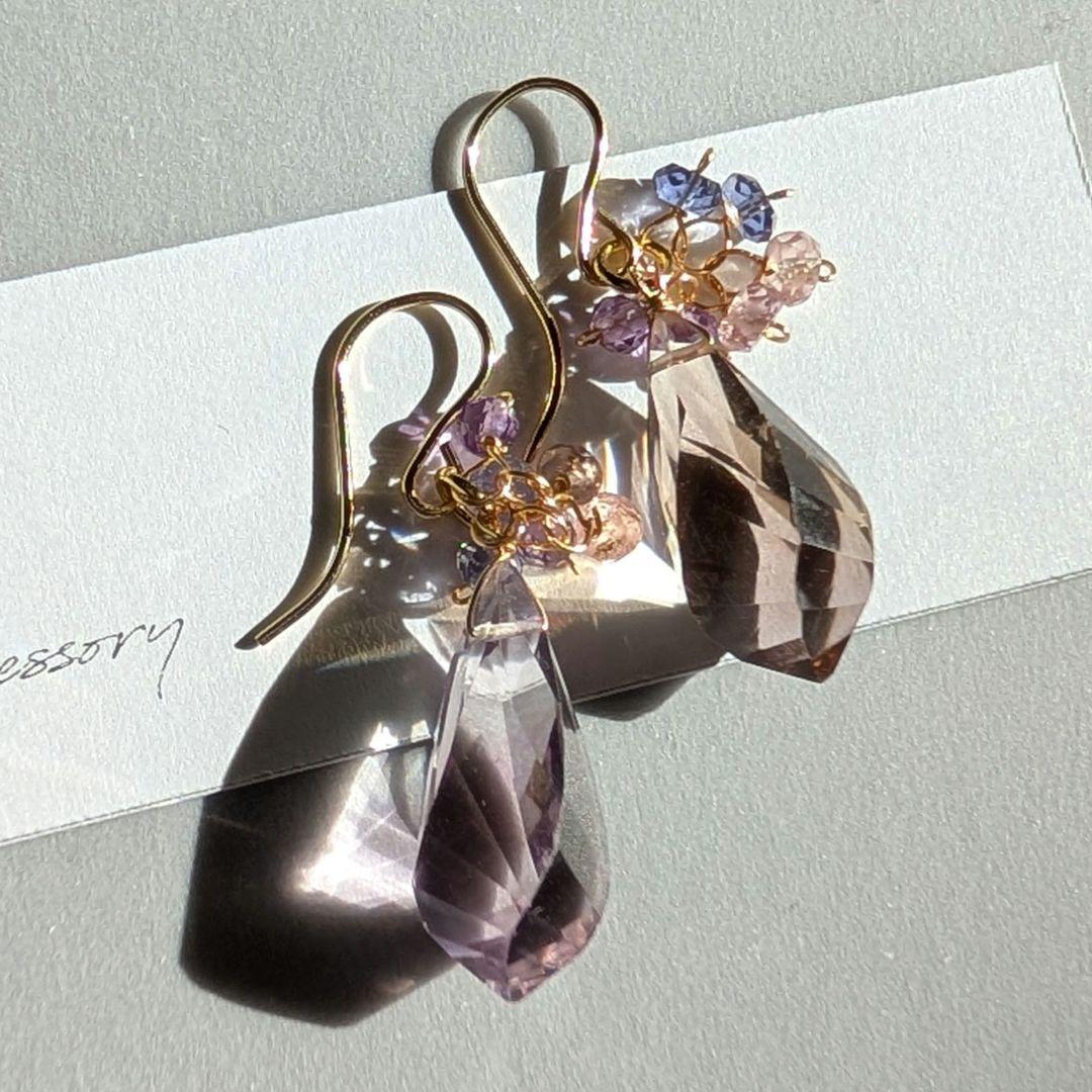 大粒✧︎アメトリン ひねりドロップ ピアス