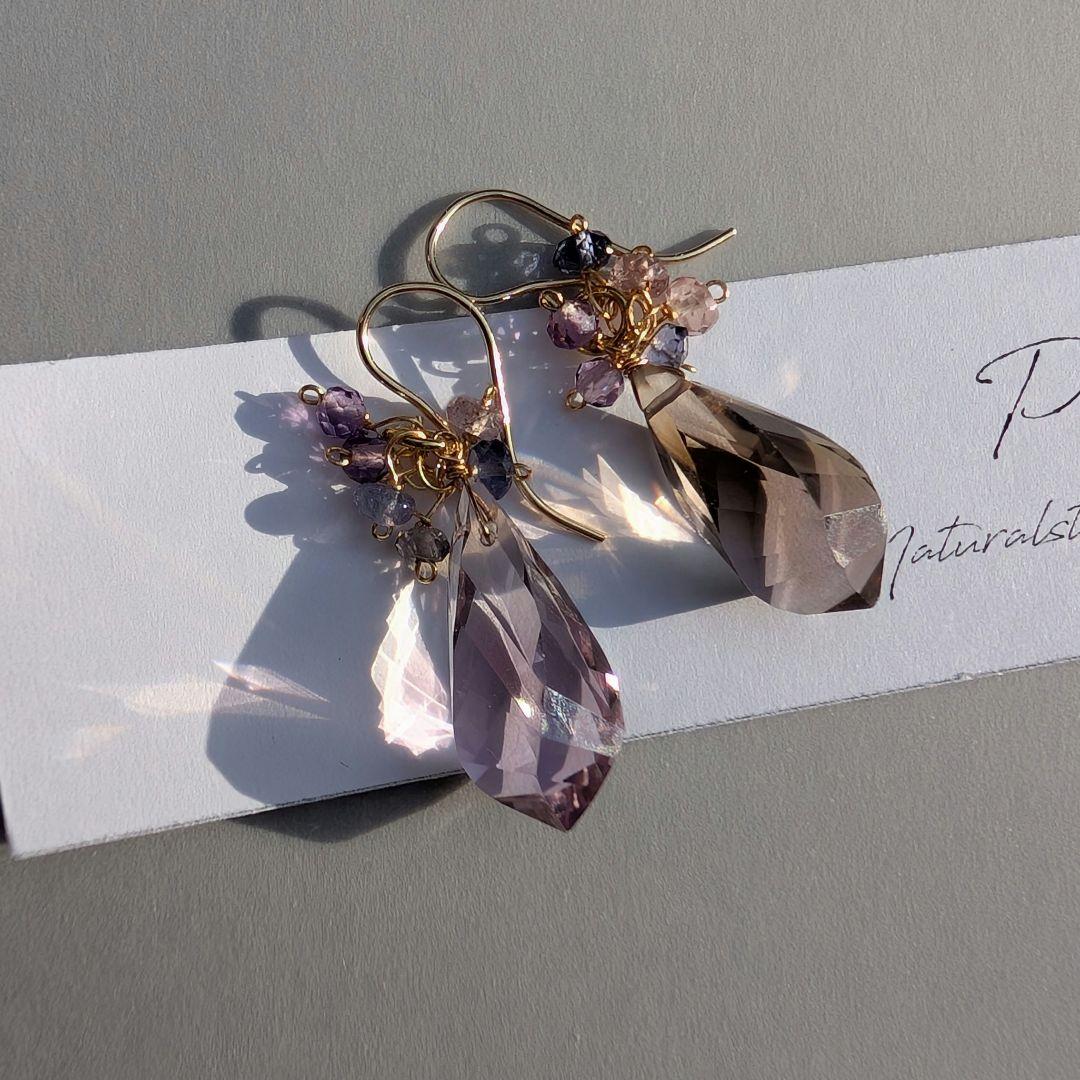 大粒✧︎アメトリン ひねりドロップ ピアス