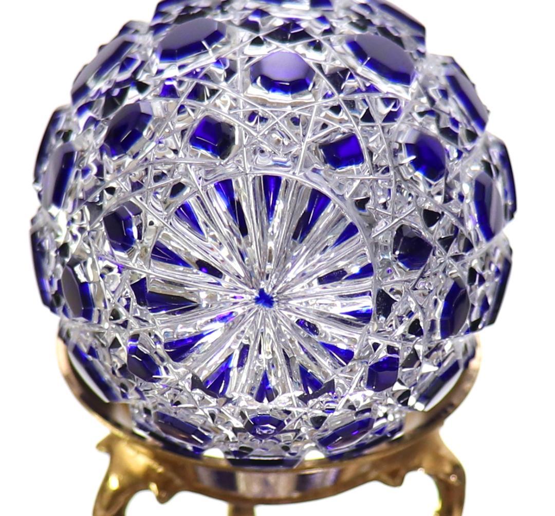 オールド・バカラ 珍品 上級作品 青色被せ装飾 台座付き 切子 置物 ディアマン