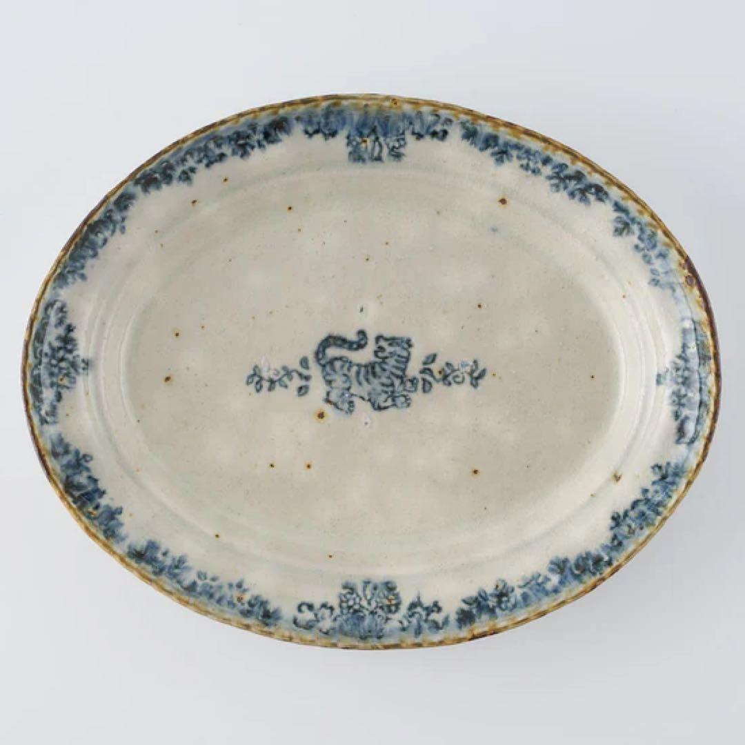 作家　市野吉記　安南手　楕円皿24cm（虎）14
