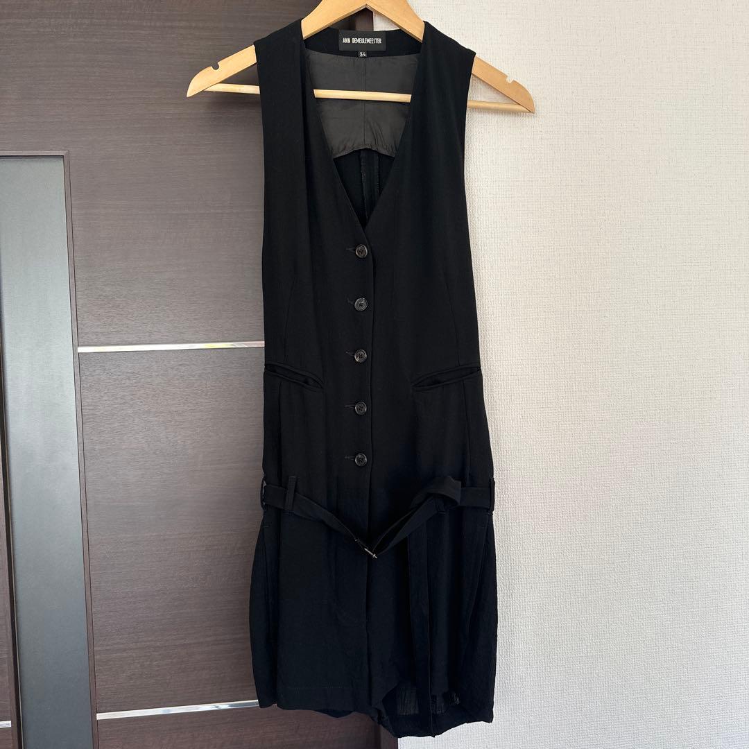 ANN DEMEULEMEESTER ブラックサロペット 34