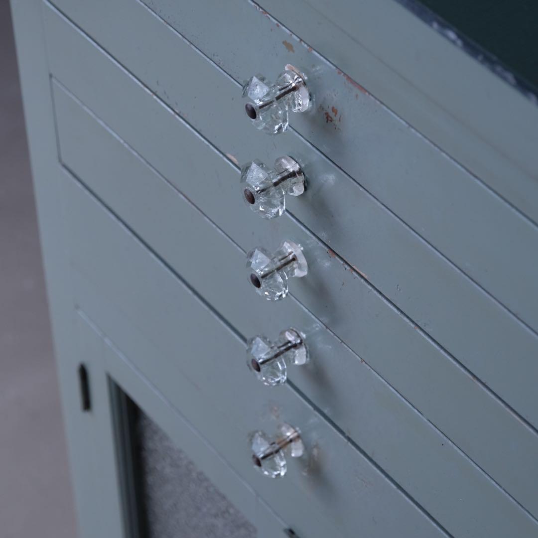 ガラストップデンタルキャビネット　昭和レトロ ケビント 医療棚 収納棚 古家具