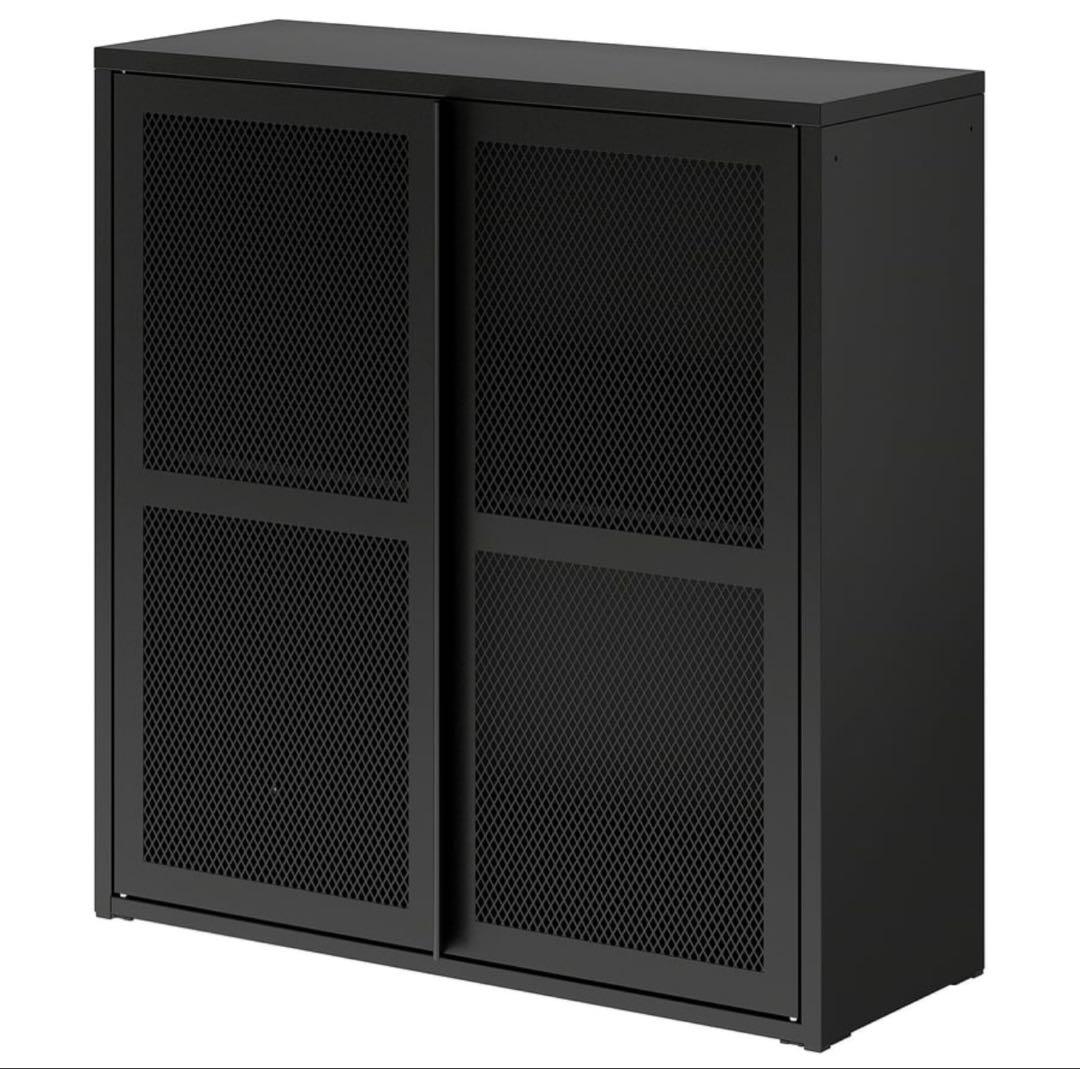 メッシュ扉付きブラック収納ラック 80cm