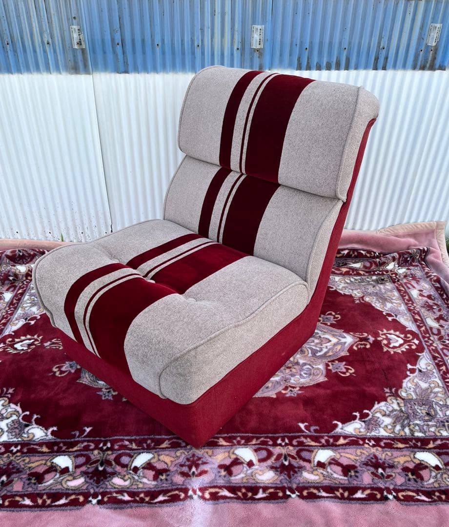 【アンティーク】ベロアストライプソファ 1人掛けソファ 昭和レトロ 古家具