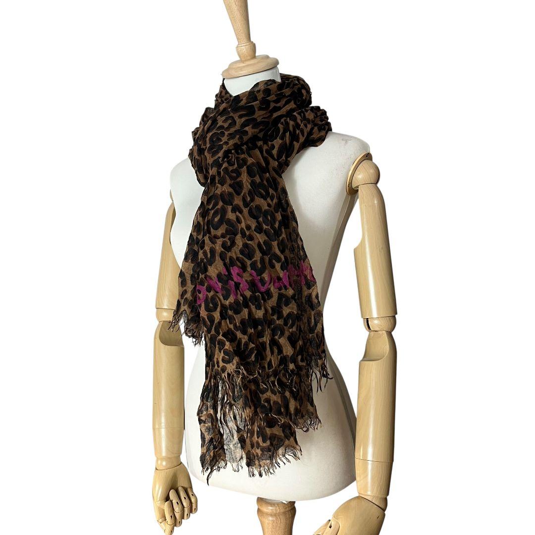 【 美品 】 ルイヴィトン　ストール　レオパード　ビッグロゴ　カシミア　シルク
