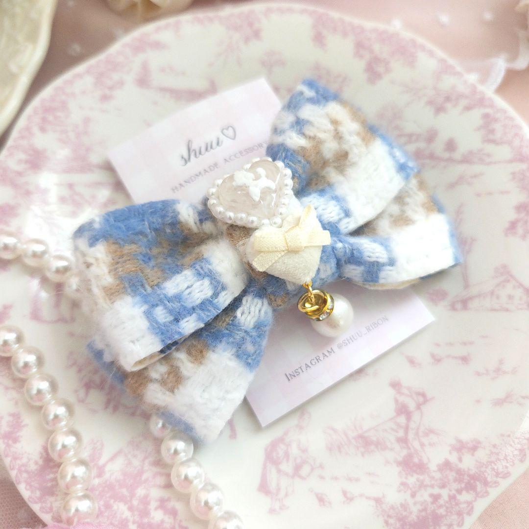 Kukuhime様SALEhandmade♡♡もふもふわんちゃんバレッタブルー②