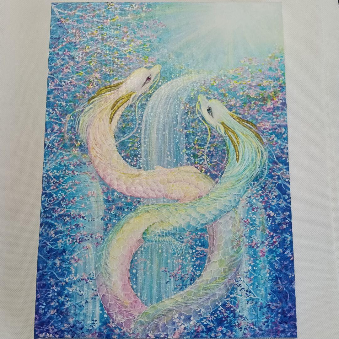 No.505 F4キャンバス　原画　アクリル絵画　龍神絵画　開運絵画　双龍