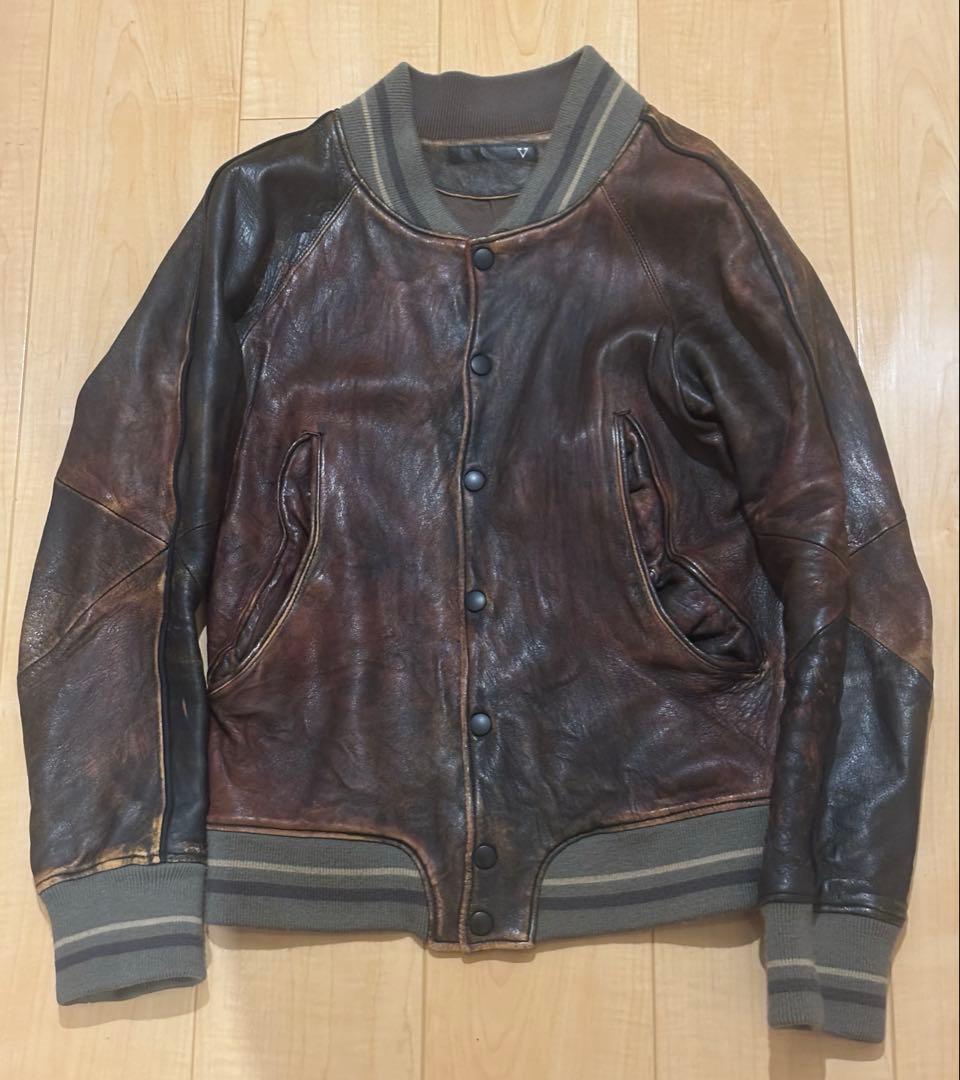 varde77 レザー　鹿革クラックレザースタジアムジャケット　サイズＳ