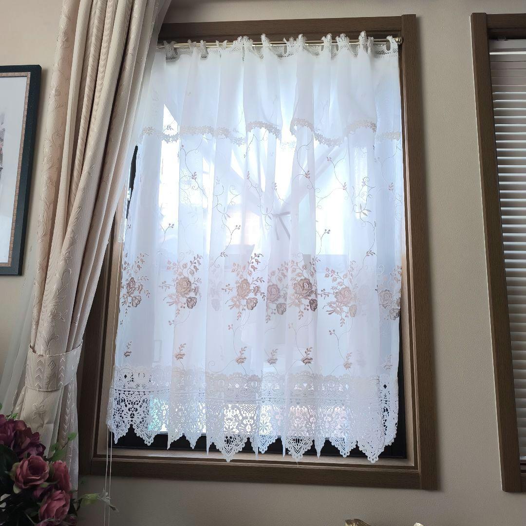 カフェカーテン【あみたろう様オーダー品　バラ刺繍レース　2枚重ねダブルデザイン】