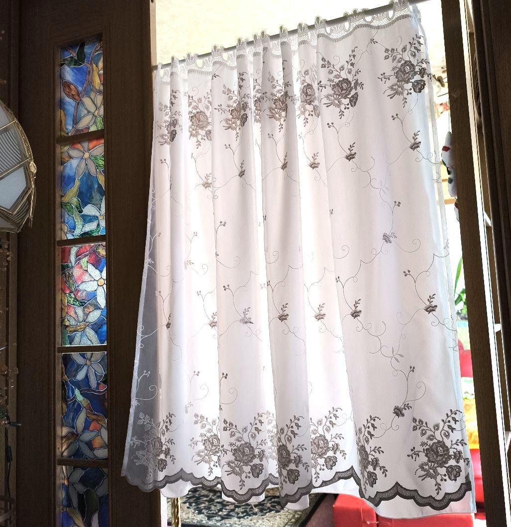 カフェカーテン【あみたろう様オーダー品　バラ刺繍レース　2枚重ねダブルデザイン】