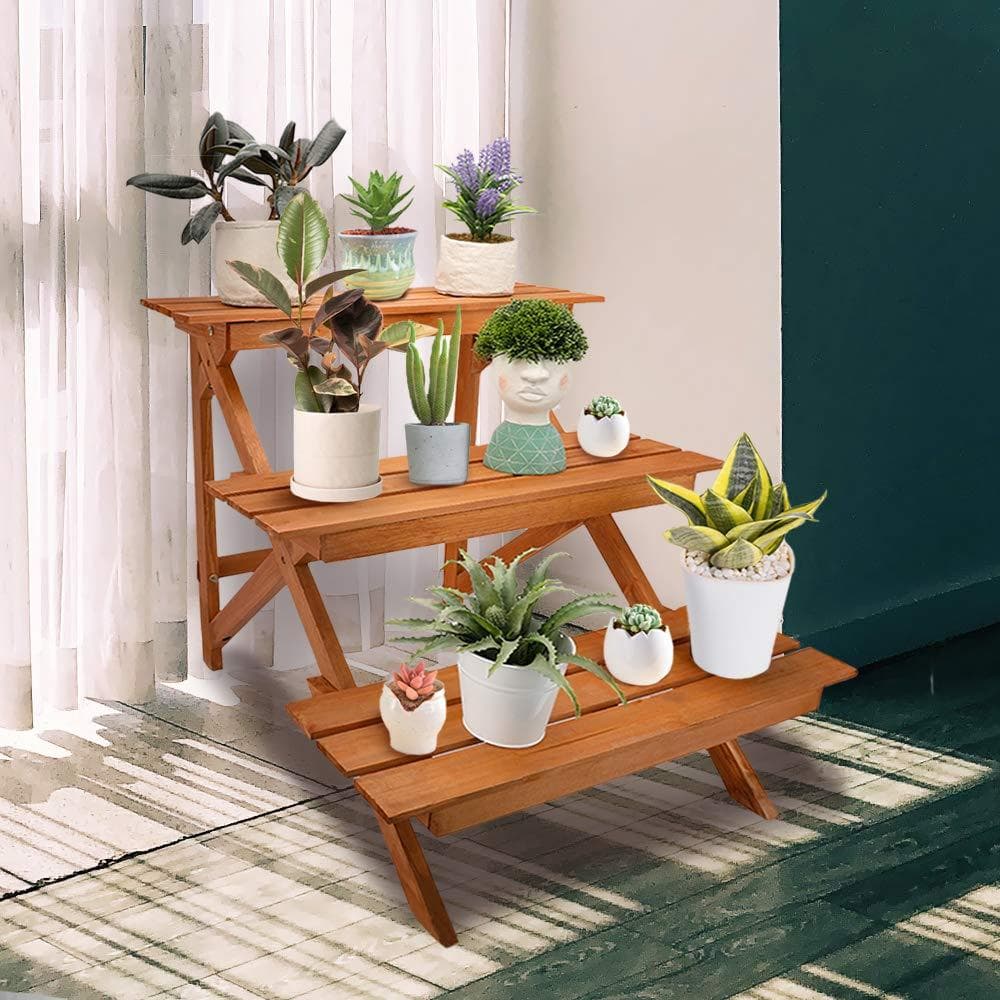 フラワースタンド ガーデニング 木製 三段式のデザイン