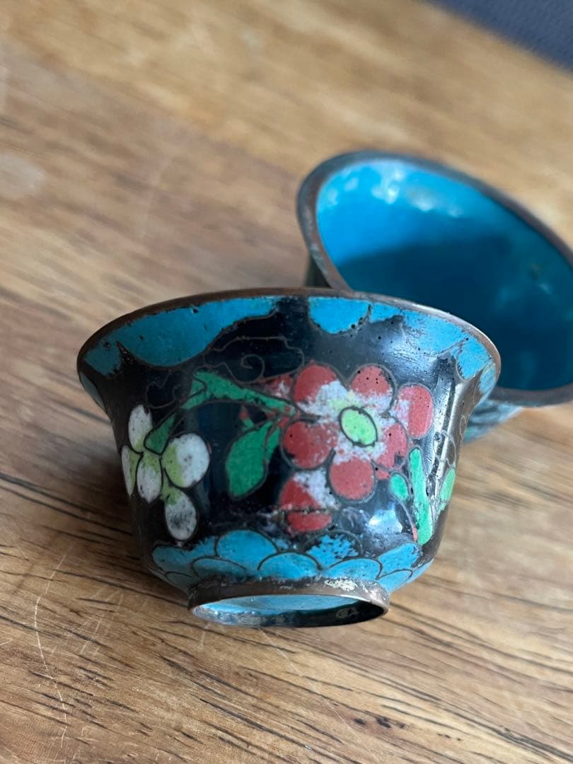 清朝末期 中華民国時代 中国七宝 七宝焼　ガラス工芸 お猪口 中国古美術