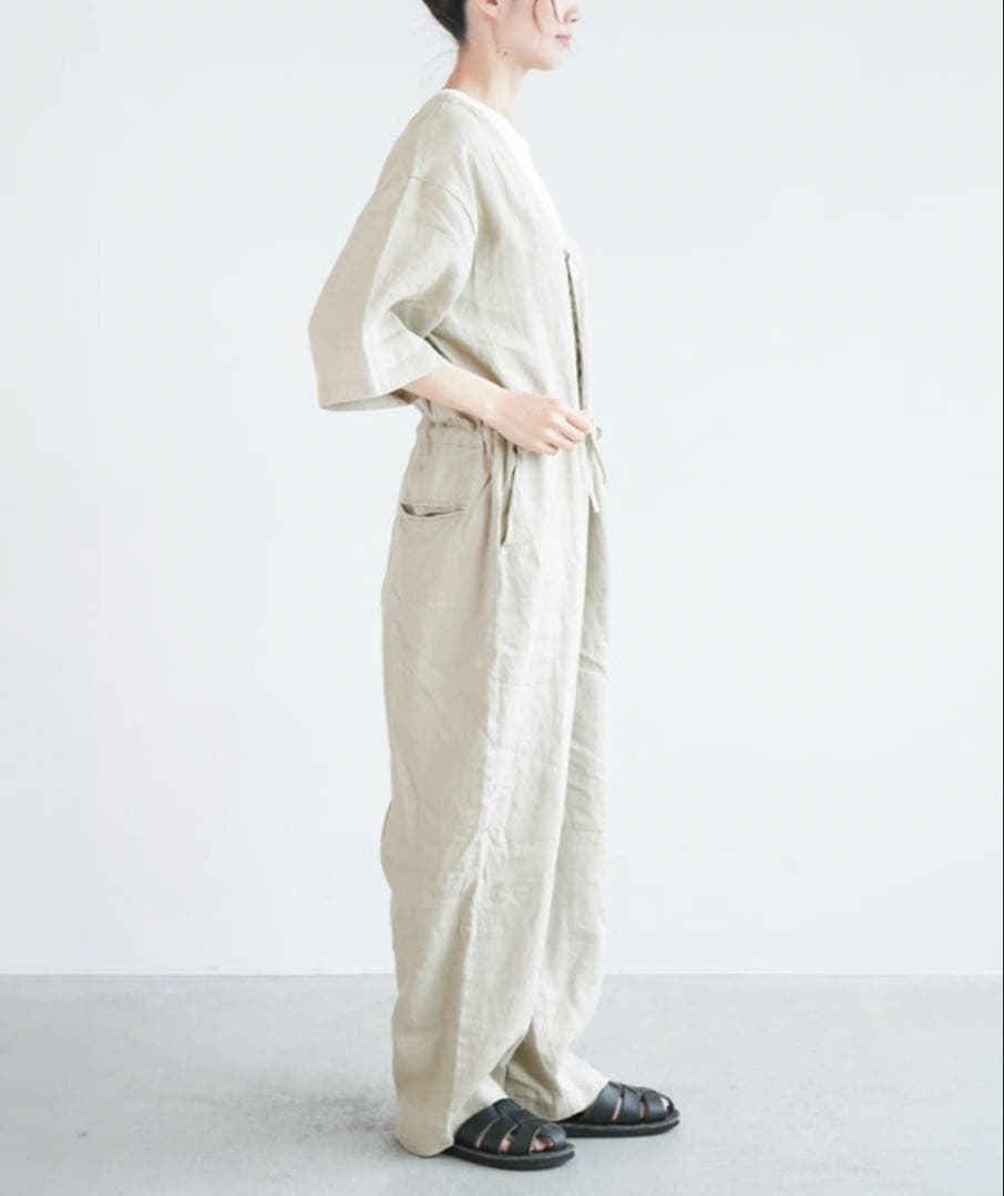 “ソラモナポッシェ”リネンオールインワンサロペット・ブラック・未使用品