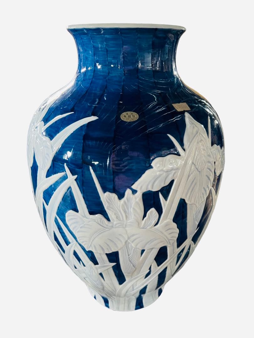 セール‼️アンティーク 有田焼 手描き 陽刻 蘭 壺 花瓶