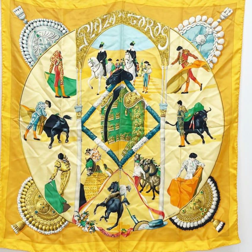 HERMES カレ90 PLAZA DE TOROS 闘牛場エルメス オレンジ