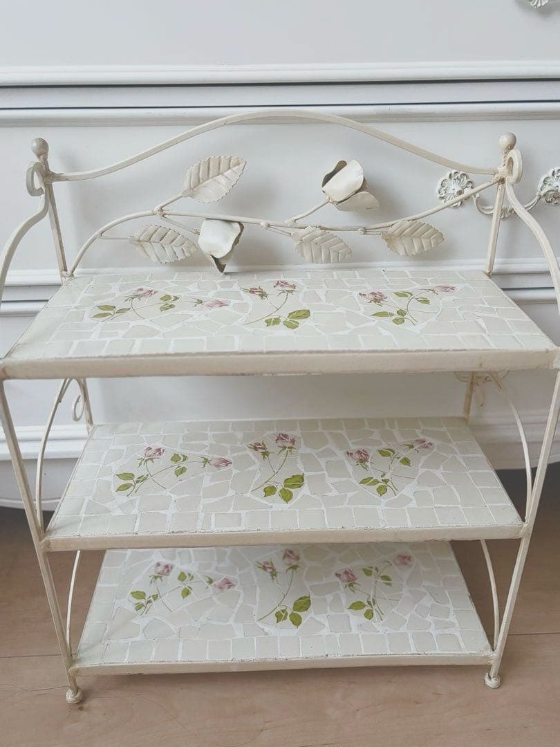 シェルフ 棚 ラック ホワイト 薔薇 ローズ バラ アイアン 鉄 姫系 ロココ