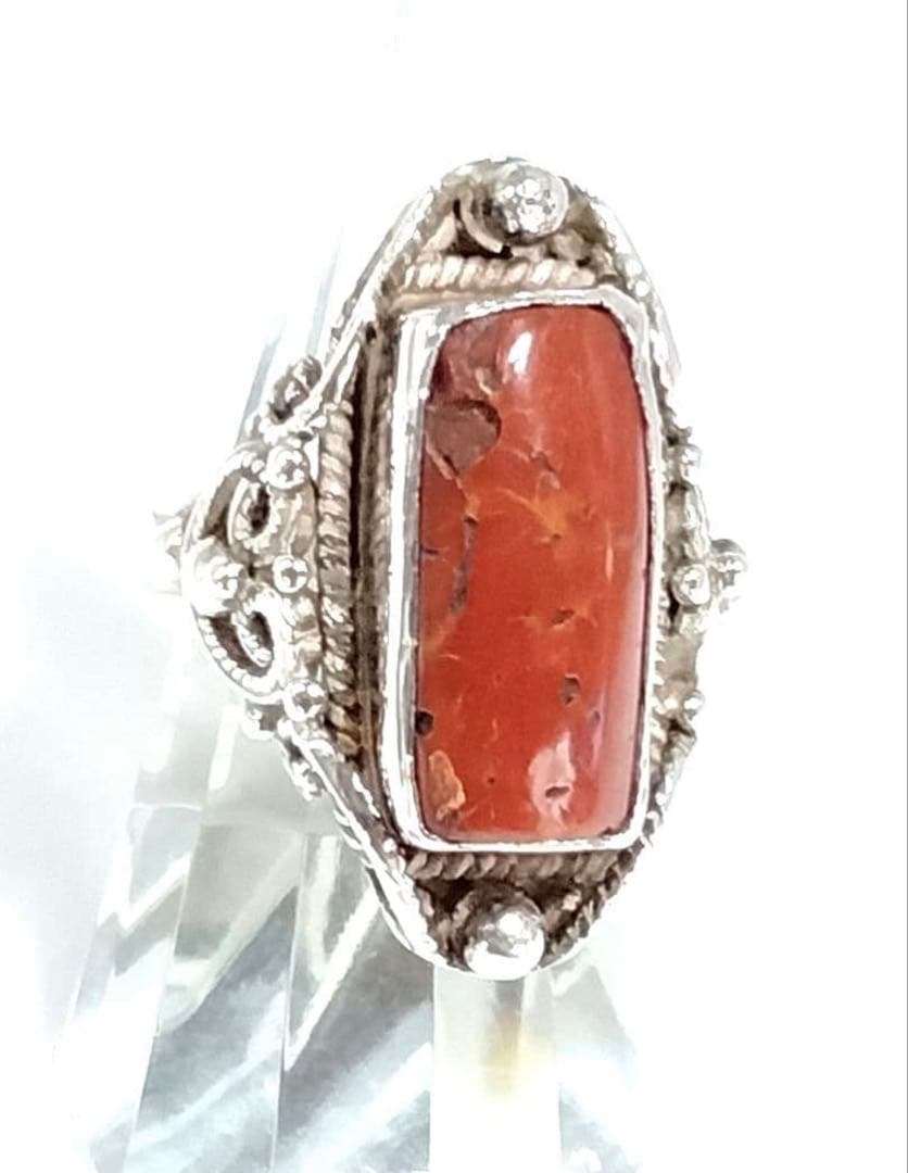 山珊瑚　ハンドメイド　シルバー　リング