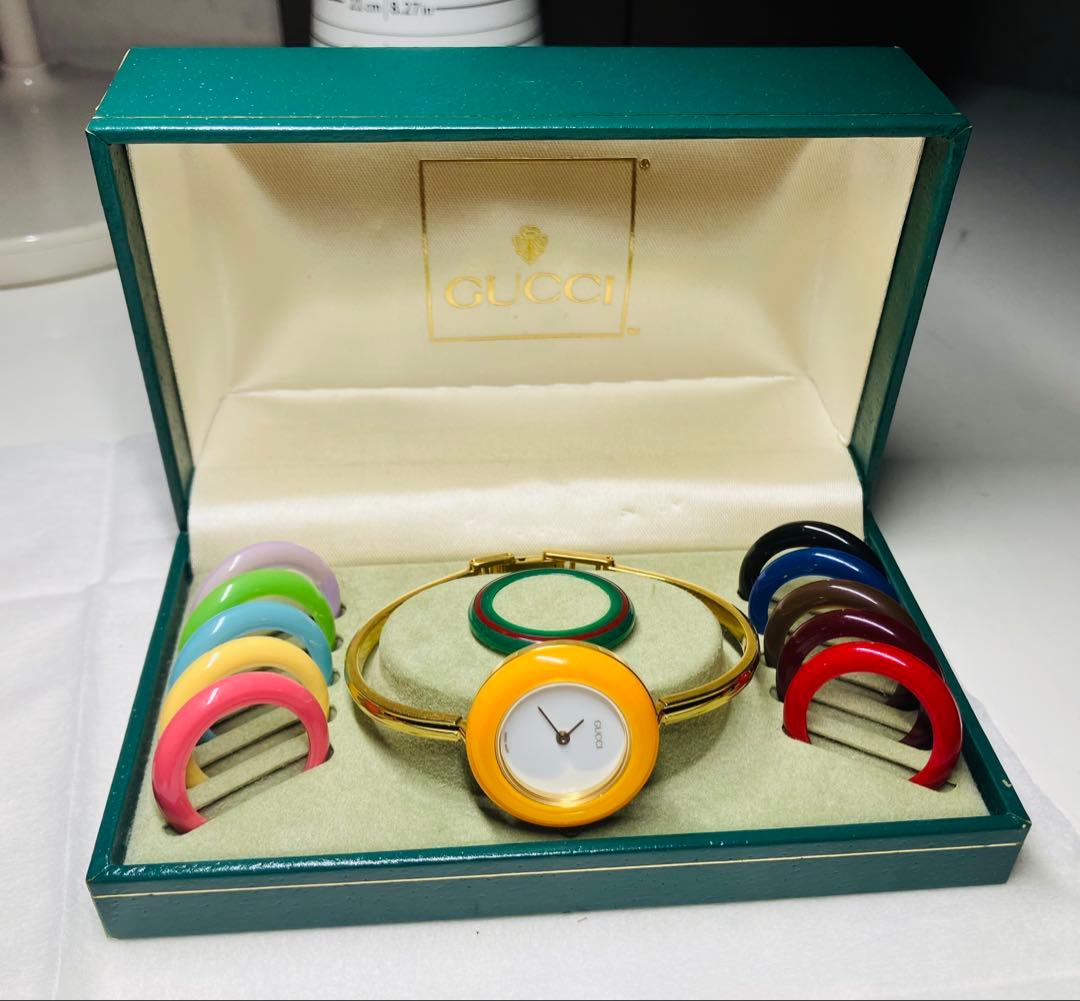 【極美品】 GUCCI チェンジベゼル バングルウォッチ アナログ腕時計・稼働品