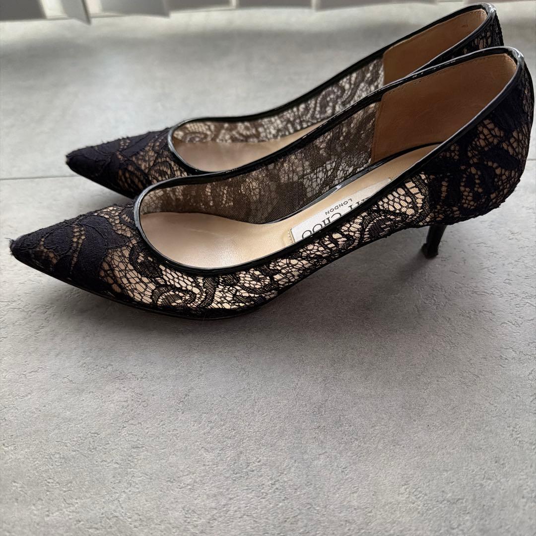 JIMMY CHOO ブラック レース ハイヒール　23.5