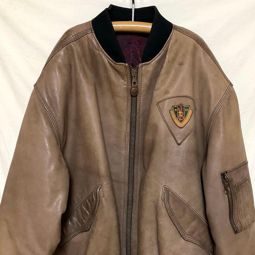 専用 Hugo Boss 本革レザー MA-1 ボンバージャケット ゆるダボ