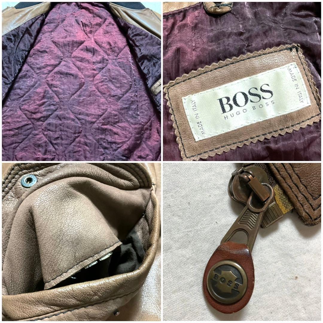 専用 Hugo Boss 本革レザー MA-1 ボンバージャケット ゆるダボ