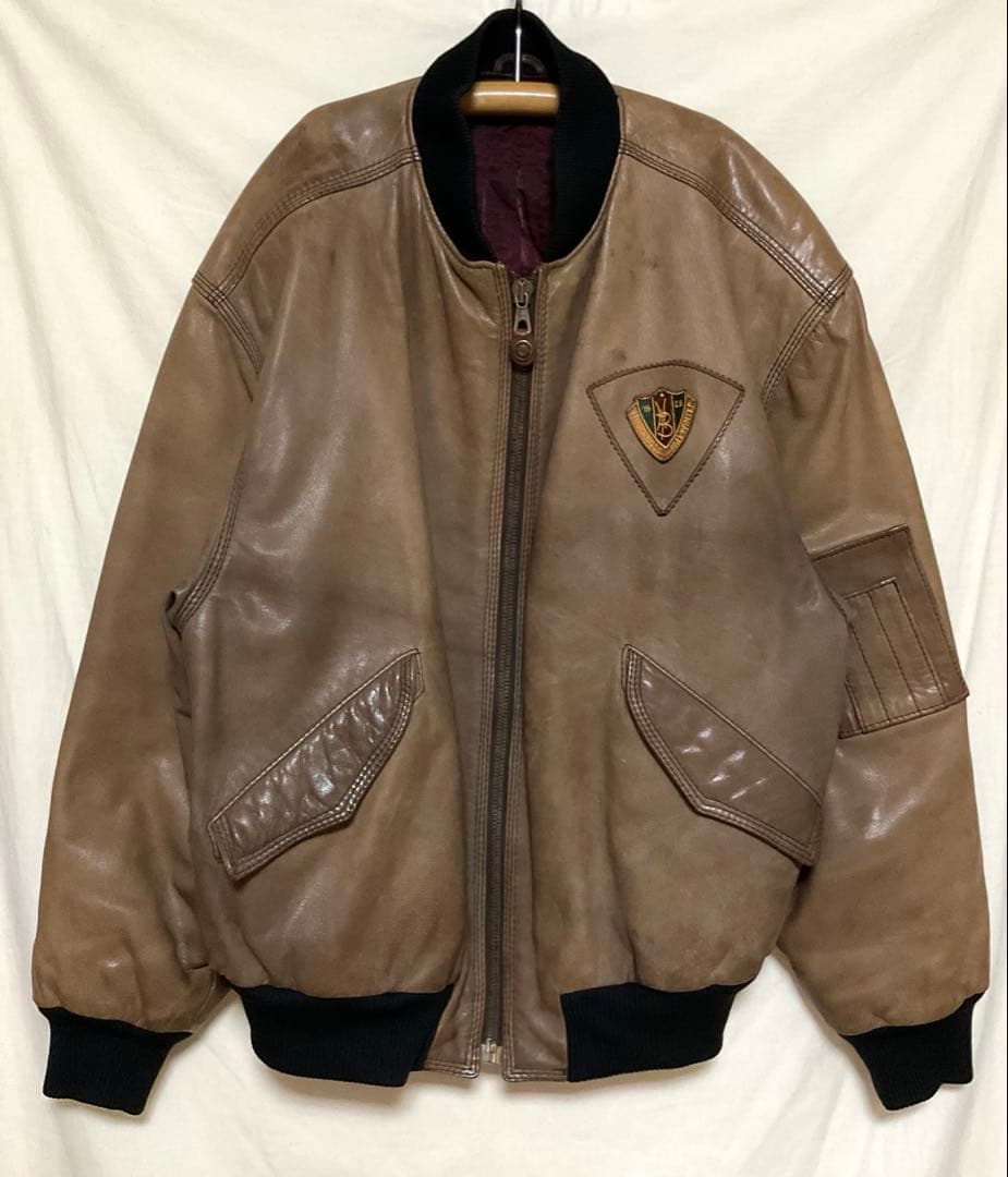 専用 Hugo Boss 本革レザー MA-1 ボンバージャケット ゆるダボ