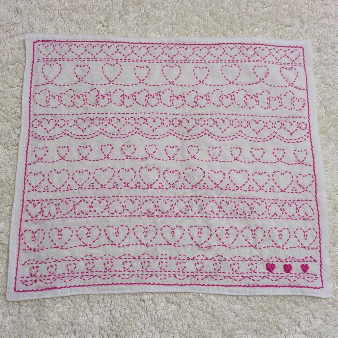 刺し子ふきん（りんご＆ハートのレース）