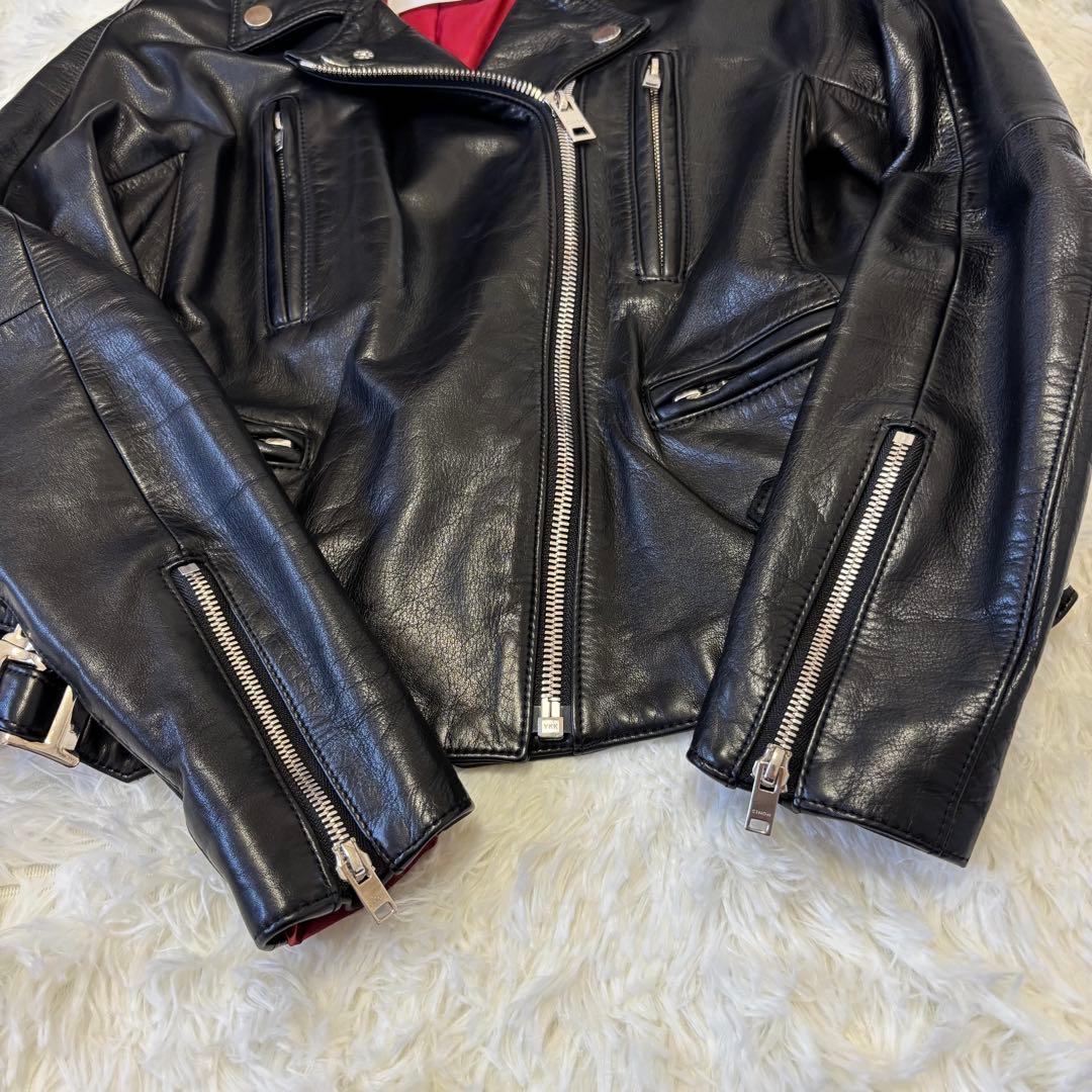 CINOH チノ ダブルライダース レザージャケット 38 黒 秋冬